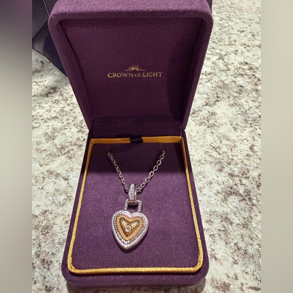 NWOT Crown of Light Silver/Brass Heart Shaped Pendant